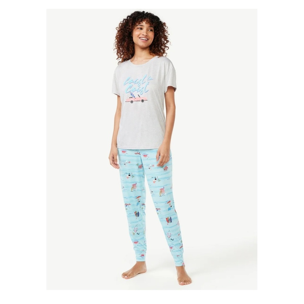 Joyspun Women’s Short Sleeve T-Shirt and Joggers Pajama Set, 2-Piece